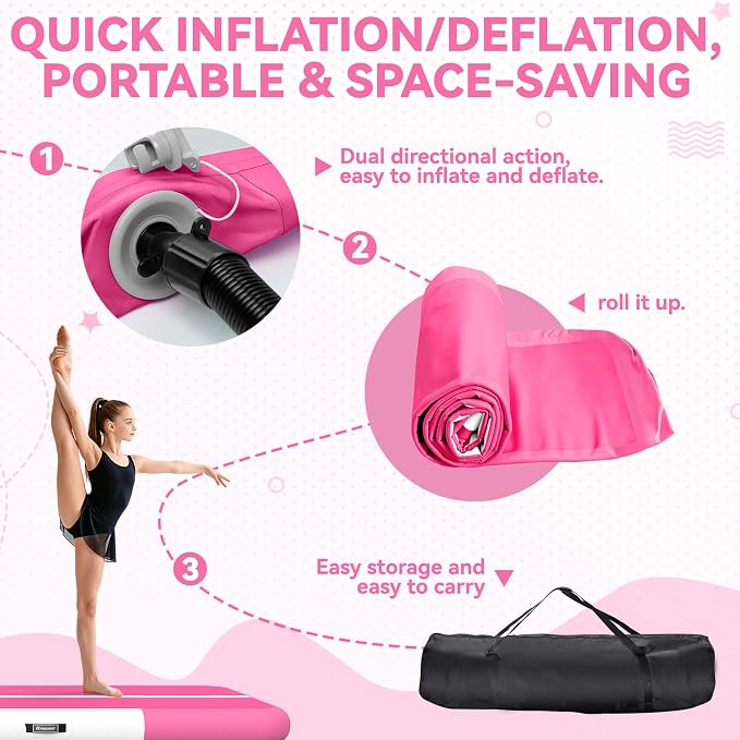 FBSPORT 6.6ft/10ft/13ft/16ft/20ft Inflatable Air Gymnastics Training Mat | 4/6/8 inches Thickness Inflatable Mat, with Electric Pump, Suitable for Home Training/Cheerleading/Yoga/Water