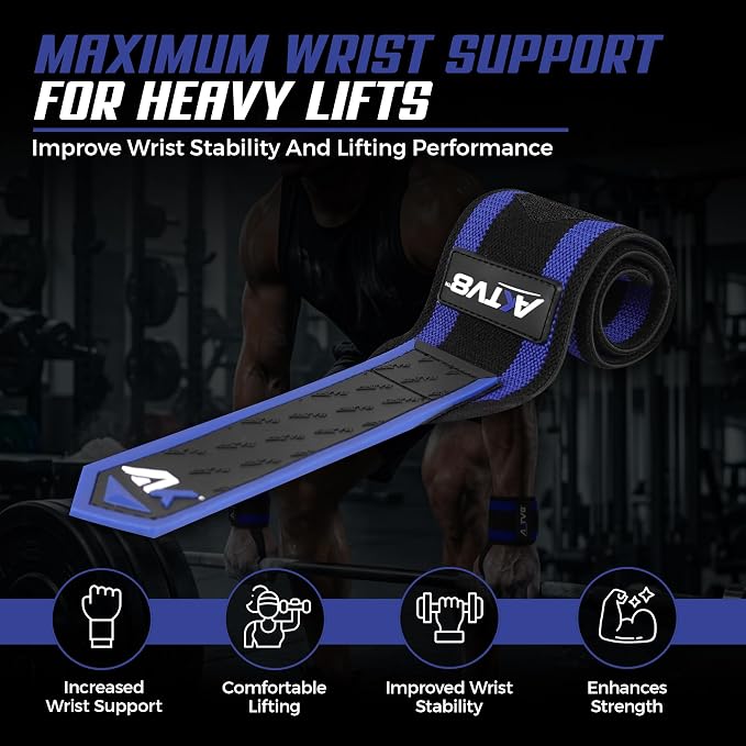 AKTV8 Wrist Wraps for Weightlifting, 18"&24" Heavy Duty Stiff Wrist Support | 3inch Wide Firm Elastic, Reinforced Thumb Loop, Built for Heavy Bench Press, Overhead Press, Powerlifting & Strength Training