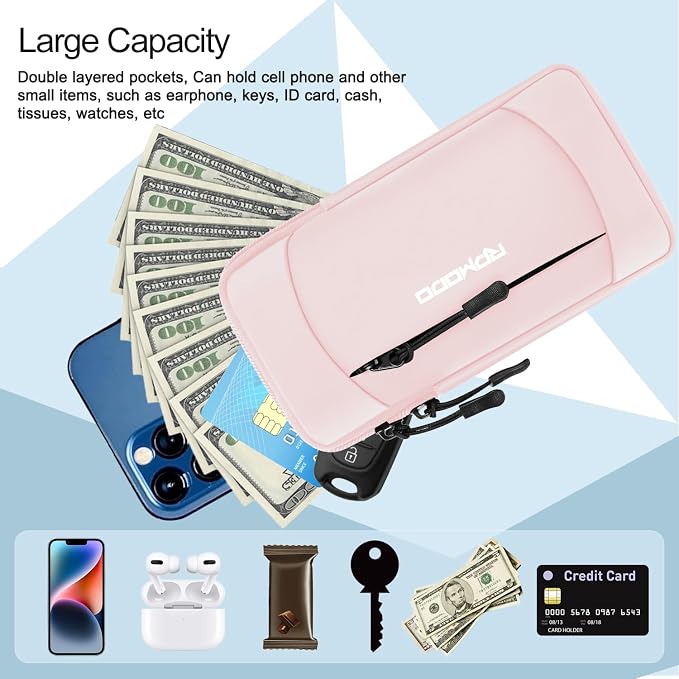 Arm Phone Holder for Running, Crossbody Bag 2-in-1, 7.5 Inch Pink | Large Capacity, Water Resistant, Phone Arm Band for Running Hiking, Adjustable Cell Phone Armband for iPhone Samsung Card Key