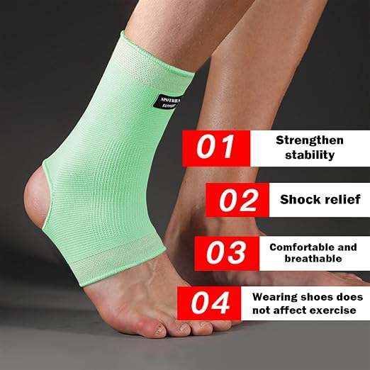 SPOTBRACE Ankle Brace Compression Sleeve, Ankle Support For Women Men 2Pack | Elastic, Open Heel, Green, Breathable, Thin, Soft, Foot Compression Sock Wrap for Swelling, Plantar Fasciitis, Sprain, Size S