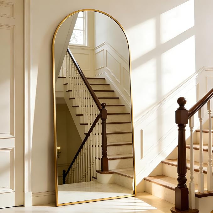 Arched Full Length Mirror 56"x21" Gold | Aluminum Frame Shatterproof Glass, Freestanding Leaning Wall Mounted Mirror for Bedroom Living Room Entryway, Modern