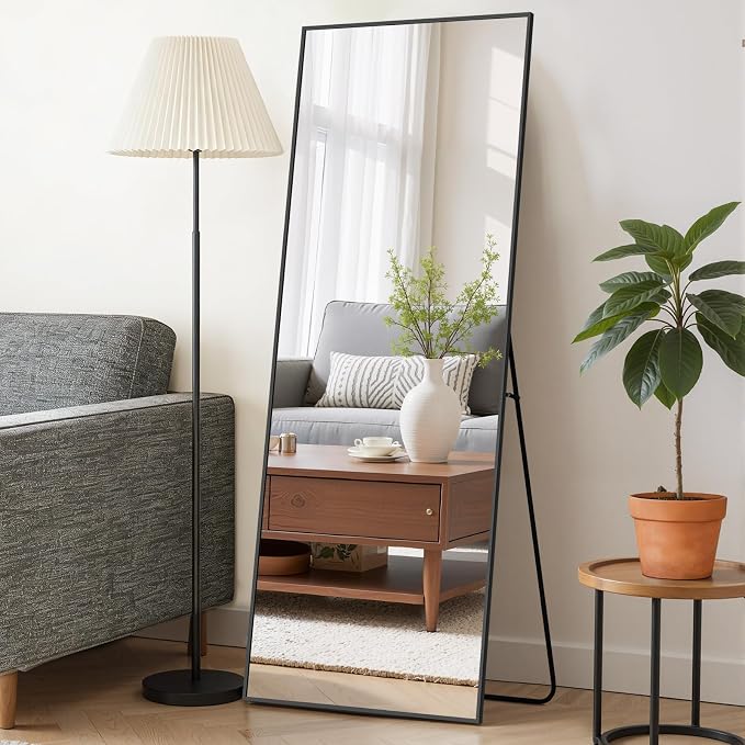 Mirror Full Length 58"x19", Rectangle Full Body Floor Mirrors with Stand | Shatterproof Glass, Aluminum Alloy Frame, Free Standing, Wall Mounted or Leaning for Bedroom Living Room Entryway