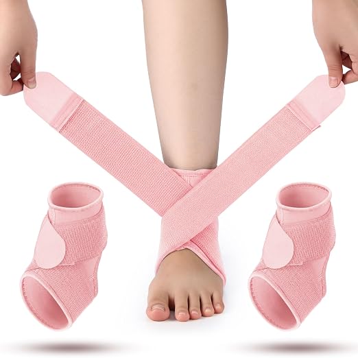 Honoson 2 Pcs Ankle Brace Kid Ankle Support Youth Neoprene Lace up Compression Sleeve Foot Brace Stabilizer with Adjustable Strap for Sport Sprained Plantar Fasciitis Achilles Tendonitis(Pink,L)