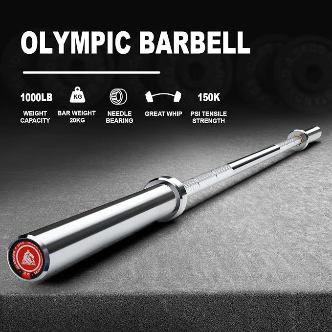 LIONSCOOL 7FT Olympic Barbell 2” Bar for Strength Training Weightlifting | 700/1000/1500lbs Weight Capacity, 2-Inch 40/45lbs Black, Silver, Red, Chrome Power Lifting, Squat, Deadlift, Presses, Row Bar
