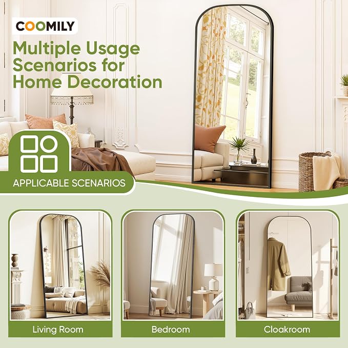Full Length Mirror with Stand 71"x32" Floor Mirror Freestanding, Arched Floor Standing Large Mirrors Full Body Wall Hanging Leaning Home Decor for Bedroom & Living Room, Black