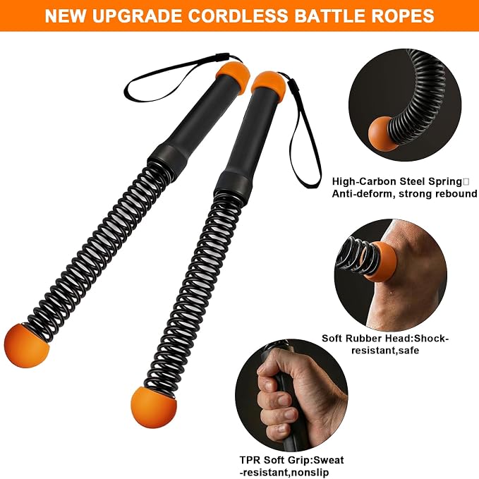 Portable Cordless Battle Ropes for Home Gym,Ropeless Battle Ropes, Exercise Equipment for Low-Impact Aerobic Training, Strength & HIIT, for Men & Women
