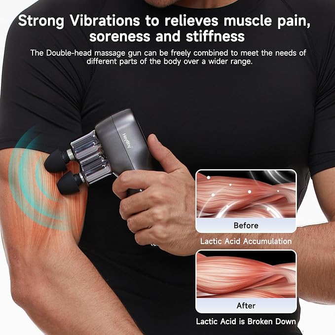 F5 Dual-Head Massage Gun, 9mm Deep Tissue, 5 Speeds, 4 Heads | Deep Tissue Percussion Massager for Pain Relief, Portable Handheld Muscle Recovery Gun for Athletes, Travel