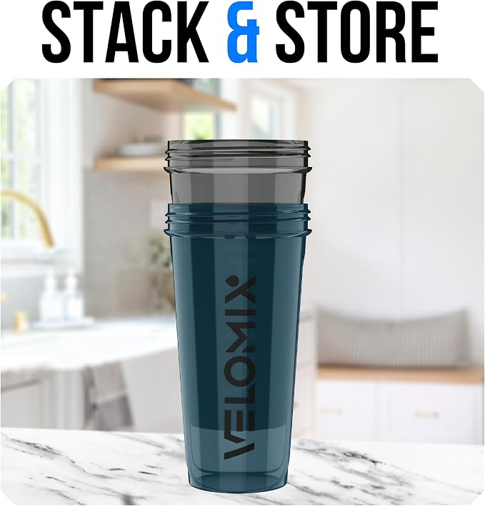 VELOMIX 2 Pack 28oz Protein Shaker Bottle for Protein Mixes, ColorBurst | 2x Wire Whisk, Leak Proof Shaker Cups for Protein Shakes, Stackable, Dishwasher safe, BPA free, Pre Workout and Fitness ready