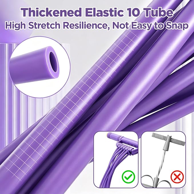 Pedal Resistance Band with Handles, Multifunction Tension Rope | 2026 Upgraded 3 in 1 10 Tubes with Anti-Slip Foot Pedal & Foam Grips, Portable Home Yoga Fitness Equipment for Women
