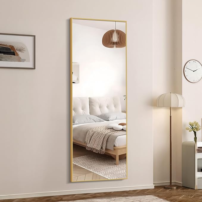 Simple Deluxe Full Length Mirror, 64"×21" Large Floor Mirrors, for Wall Door Bedroom Bathroom Living Room (Gold)