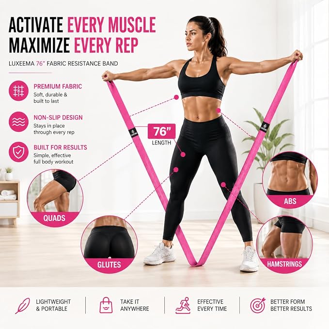Premium 76" Extra Long Resistance Band for Working Out, 3" Wide Non-Slip Fabric Exercise Band for Stretching, Yoga, Strength Training & Physical Therapy