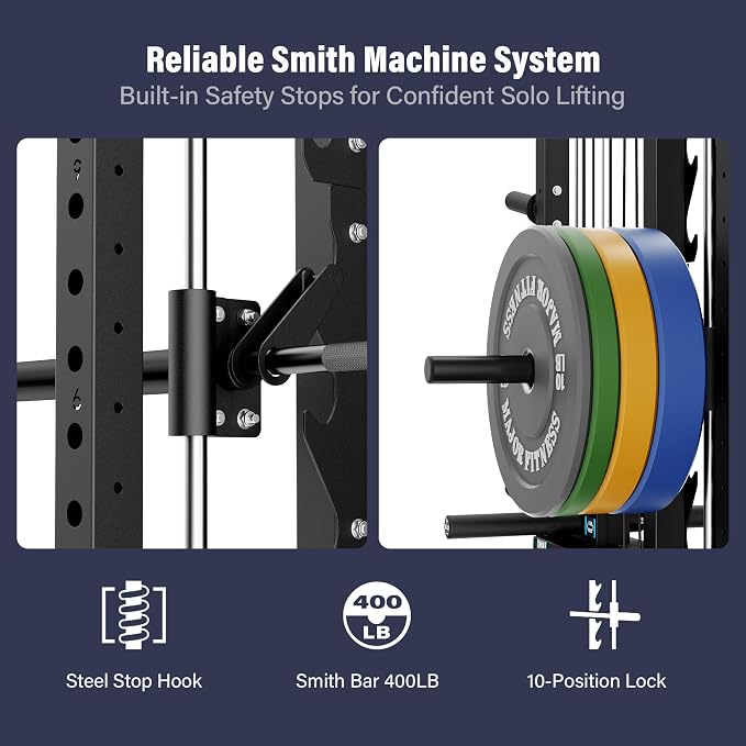 Major Fitness Drone2 Advanced Training Smith Machines– All-in-One Home Gym Squat Rack with Aluminum Pulley Set , Weight Bar, Dual LAT Pull-Down Systems & Cable Crossover Machine for Full-Body Workouts