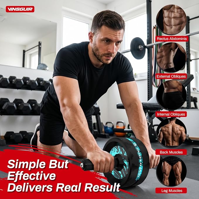 VINSGUIR Ab Roller Wheel, Abs & Core Workout Equipment for Home Gym with Knee Pad Accessories, Abdominal Wheel for Full-body Strength Training