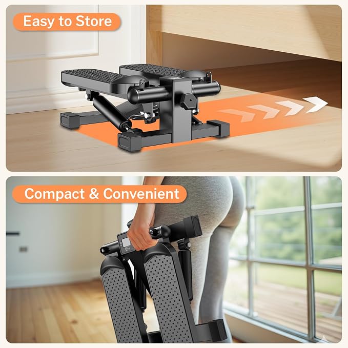 Mini Steppers for Exercise At-Home, Step Fitness Machines with Resistance Bands and LCD Monitor, Mini Stair Stepper with 220 LBS Loading Capacity for Daily Workout