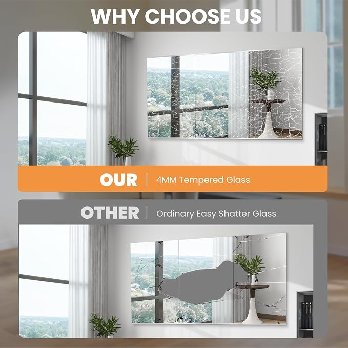 pertetey Home Gym Mirror, 48X30 Inch(1Pack) Wall Mounted Large Frameless Tempered Glass Mirror, Idea for Gym, Yoga, Bedroom, Dance Studio, Living Room