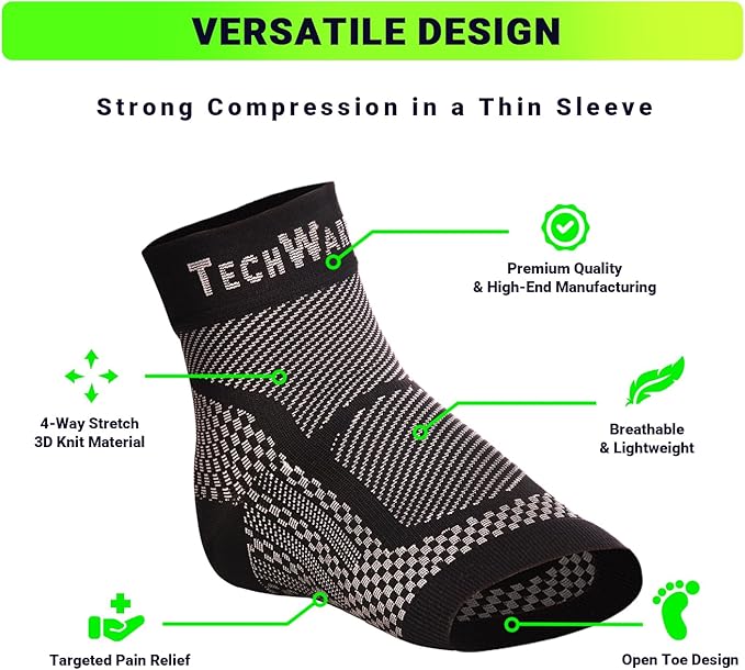 TechWare Pro Ankle Brace Compression Sleeve - Plantar Fasciitis Sock. Relieves Achilles Tendonitis. Foot Arch Support Reduces Joint Pain, Swelling & Heel Spur Pain. Injury Recovery Braces for Sports