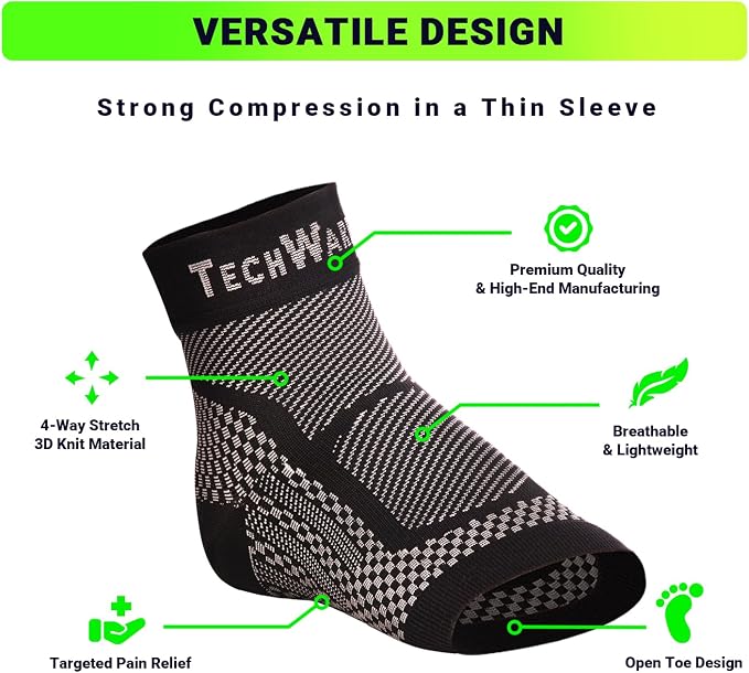TechWare Pro Ankle Brace Compression Sleeve - Plantar Fasciitis Sock. Relieves Achilles Tendonitis. Foot Arch Support Reduces Joint Pain, Swelling & Heel Spur Pain. Injury Recovery Braces for Sports