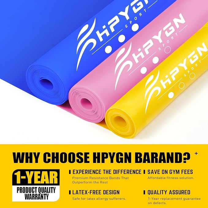 HPYGN 3 Levels Non-Latex Exercise Bands for Physical Therapy & Yoga, Professional Resistance Bands Set for Working Out, Strength Training, Pilates & Rehab, TPE Elastic Stretch Bands for Seniors, Women