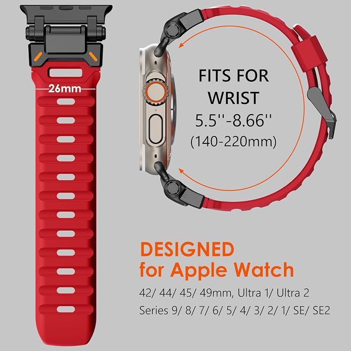 WINGLE FKM Rubber Bands for Apple Watch Band Ultra 3/2/1 Band Ultra 49mm Series 11 10 46mm 45mm 44mm 42mm SE 3/2/1 9 8 7 6 5 4 3 Men, Military Rugged Metal Connector Silicone Apple iWatch Sport Bands