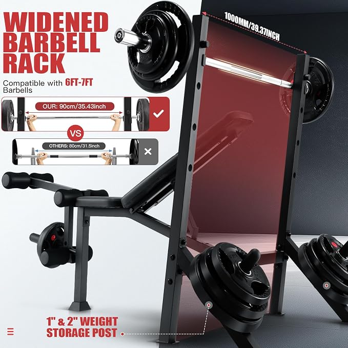 OPPSDECOR 900 LBS Weight Bench Set with Squat Rack, Adjustable Bench Press Set with Leg Extension and Leg Curl, Foldable Flat/Incline/Decline Workout Bench for Home Gym