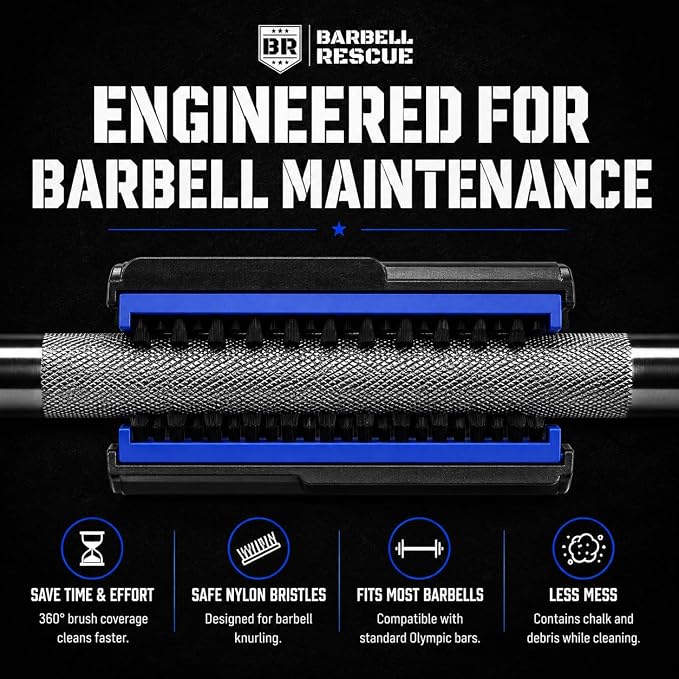 360° Barbell Cleaning Brush – Patented Cylindrical Design, Removes Chalk & Buildup from Barbells, Dumbbells & Gym Equipment, High-Density Nylon Bristles