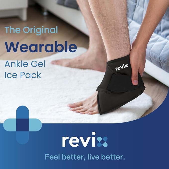 REVIX Foot Ice Pack Wrap for Plantar Fasciitis & Foot Pain Relief, Black | Ankle Ice Wrap, Adjustable One-Size Fit, Flexible Gel for Achilles Tendonitis, Sprained Ankle, Sport Recovery and Swelling