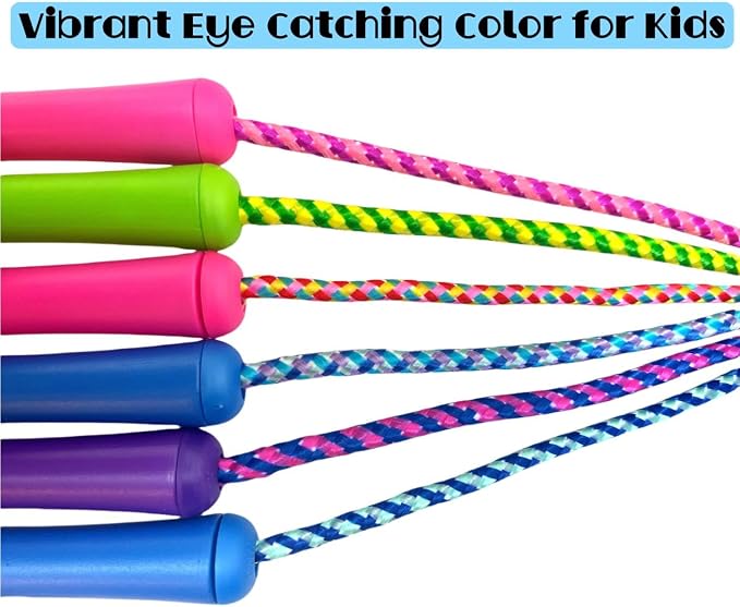 GiftExpress Adjustable Size Colorful Jump Rope for Kids and Teens - Outdoor Indoor Fun Games Skipping Rope Exercise Fitness Activity and Party Favor - Assorted Colors Pack of (6)