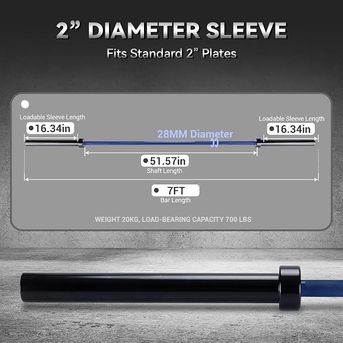 7FT/4 ft Home Gym Barbell Bar – 700LB/1500LB/500LB Capacity, Anti-Slip Knurling, Solid Steel, for Weightlifting, Strength Training