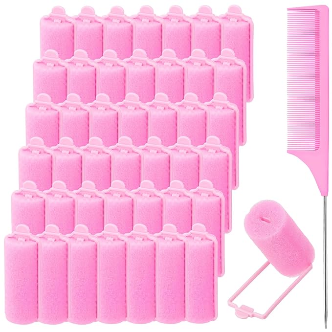43 PCS Foam Hair Rollers - 0.59 Inch Sponge Rollers for Heatless Hair Curler Flexible Sponge Curler Tool and Rat Tail Comb for Short/Long Hair Soft Sleeping Thin Hair Curl Overnight Rulos