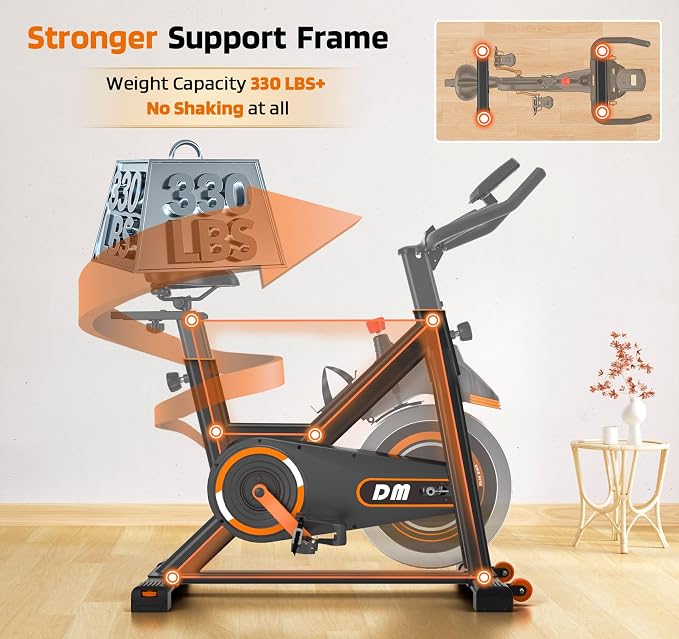 DMASUN Exercise Bike, Silent Magnetic Resistance Stationary Bike for Home with 330 LBS Capacity, Pedals with Anti-loosening Nuts, Indoor Bike with Comfortable Seat Cushion, Digital Display