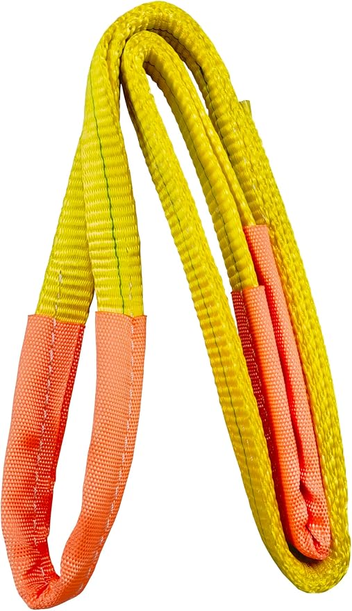 Everest C1130-2" x 3' Yellow Flat Sling Eye to Eye/Lifting Sling for Construction, Lifting, Moving, Hoisting - Strap Heavy Duty - 1-Pack 6400lbs WLL