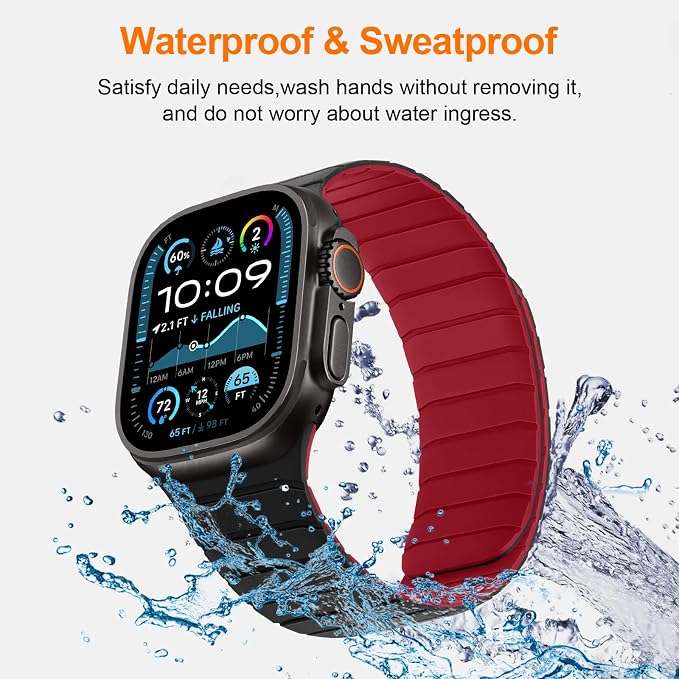 Tasikar Magnetic Bands Compatible with Apple Watch 42mm(Series 11/Series 10) 41mm 40mm 38mm Soft Silicone Replacement Loop Wristband for iWatch SE Series 11 10 9 8 7 6 5 4 3, Black-Red