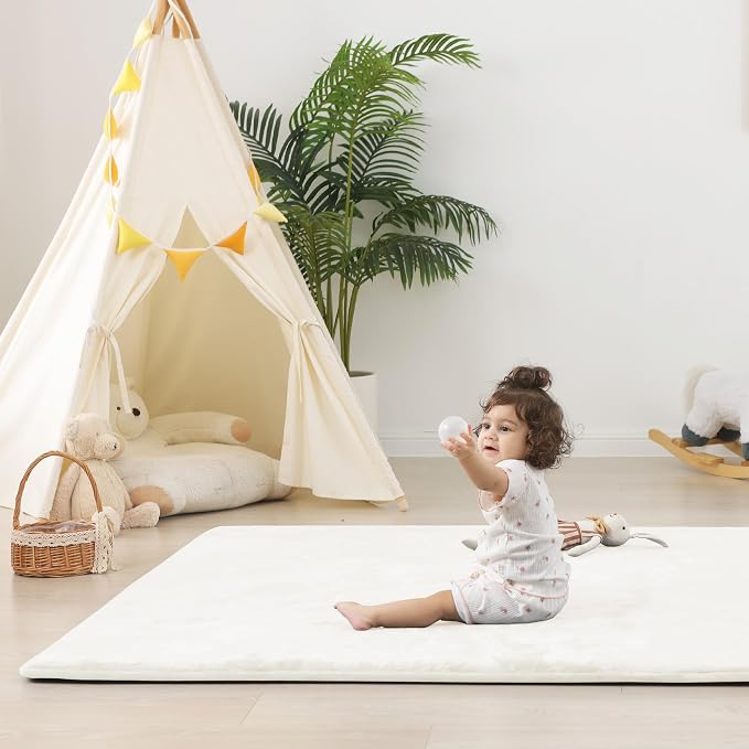 1.5" Thick Baby Play Mat for Floor 50x50 Soft Foam Play Mats, Cream | Memory Mat for Baby to Play, Waterproof Easy Care with Non-Slip Tummy Time Play Mat for Nursery Playroom Classroom