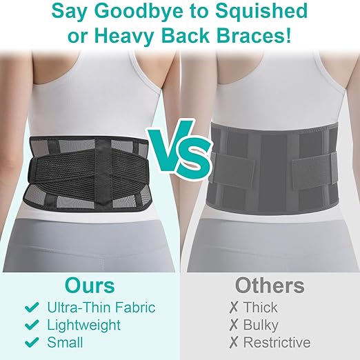 Ultra-Thin & Lightweight Back Brace for Lower Back Pain,Sciatica,Scoliosis,Slipped Disc- Breathable & Adjustable Back Brace Belt for Women and Men under clothes,Black.