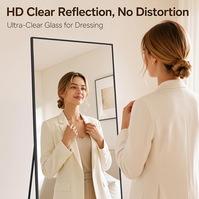 Antok Full Length Mirror, 71"x28" Floor Mirror, Floor Standing Freestanding Full Body Mirror with Stand for Bedroom, Hanging Mounted for Living Room Cloakroom, Black