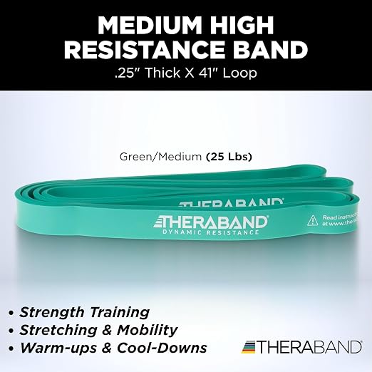 THERABAND High Resistance Band, 25 lbs, Medium, Green, Physical Therapy | Resistance band for exercise, physical therapy and stretching, with progressive color-coded levels