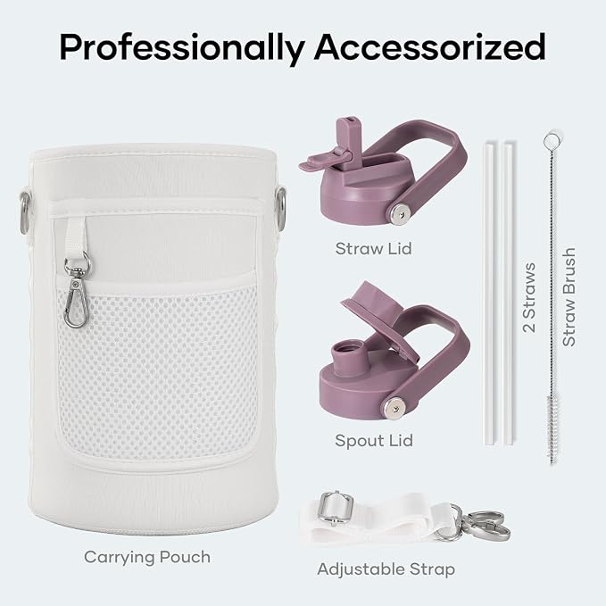 BUZIO 64oz Insulated Water Bottle with Straw Lid and Spout Cap, Stainless Steel Powder-Coat Water Flask, Keep Beverage Cold for 48 Hrs Hot for 24 Hrs Simple Thermo Canteen Mug, Starry Violet