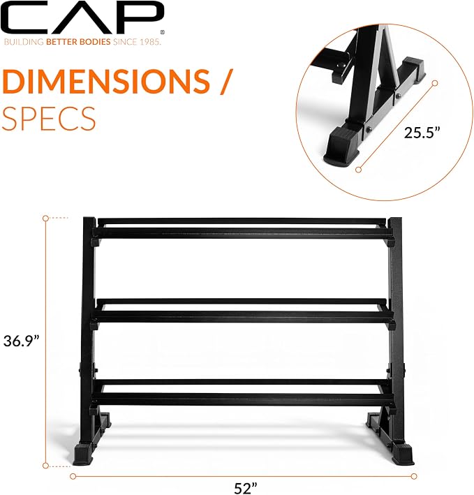 CAP 2-Tier & 3-Tier Dumbbell Rack for Home Gym, Heavy-Duty Steel Weight Storage Rack for Hex Dumbbells, Holds 5-35lb 5-50lb 5-75lb Dumbbell Pairs, Multiple Sizes & Capacities