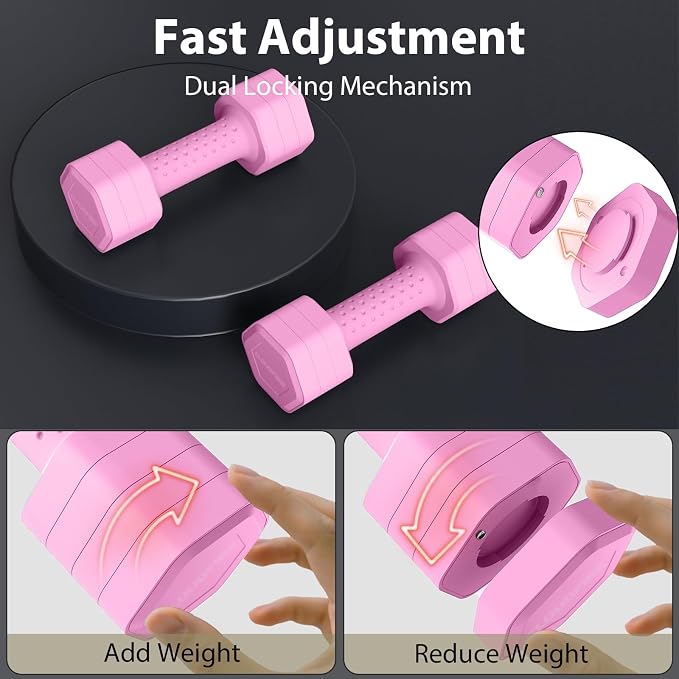 Adjustable Dumbbell Set of 2, 4 in 1 Free Weights Dumbbells Set, Hand Weights for Women at Home, 5 lb Dumbbells Set with Non-slip Comfort Handle for Home Gym Exercise Workout Training