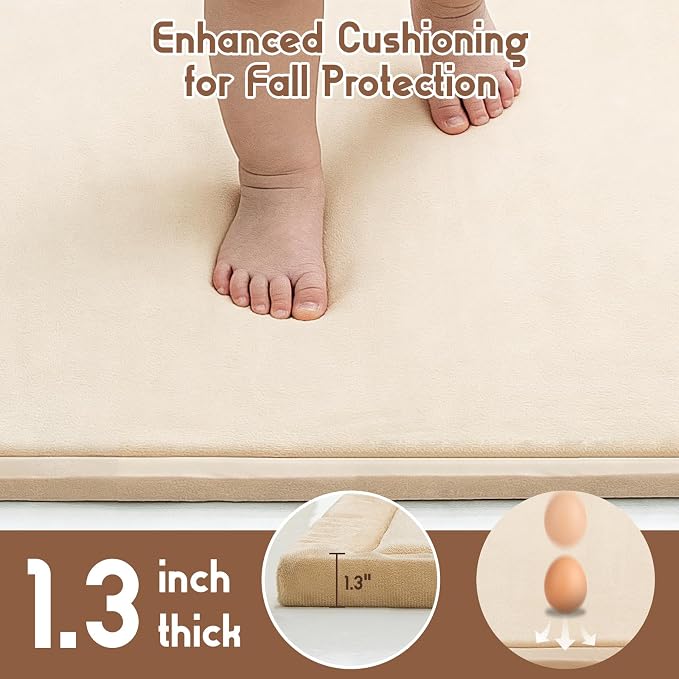 Baby Play Mat for Floor, 118'' x 79'' Thicken Foam Soft Padded Playmat for Tummy Time, Playpen Mat for Toddlers Infant Kids, Water-Repellent Coral Velvet, Non-Slip Bottom Safe for Crawling (Brown)