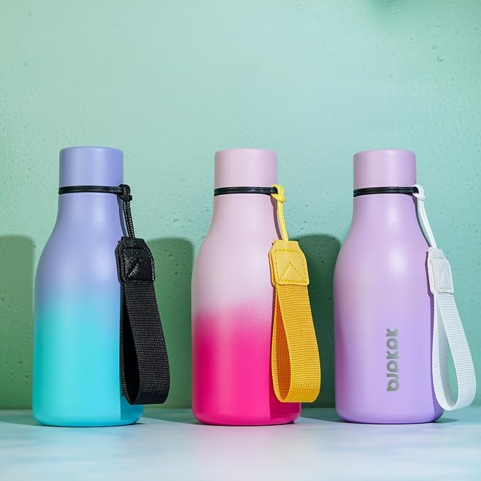 BJPKPK 12oz Insulated Water Bottle, Stainless Steel Bottle with Carry Strap | Keep Cold & Hot Vacuum Insulation, Leak-Proof BPA-Free Design, Slim Bottle Fits Most Cup Holders for Gym, Office & Travel
