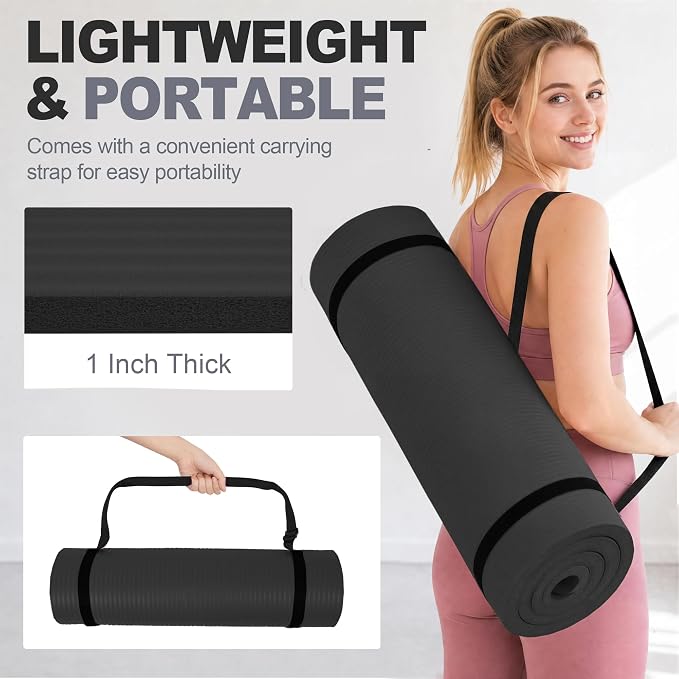 HULKFIT High Density Non Slip Yoga Mat, Extra Thick Exercise Mat with Carrying Strap, for Pilates, Fitness, Home Gym & Floor Workouts - Multiple Thickness & Multiple Color