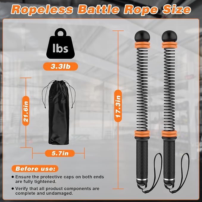 Ropeless Battle Ropes, with 8 Adjustable Weight Rings & Storage Bag, Portable Cordless Heavy Duty Fitness Rope for Home Gym, HIIT, Strength, High Calorie Burn, Low-Impact Cardio for Men and Women