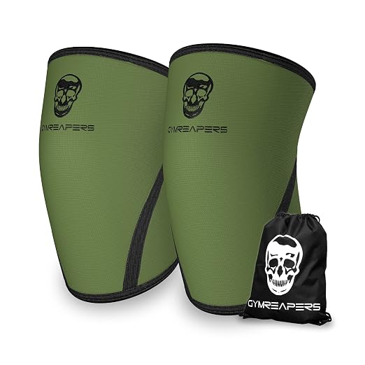Gymreapers Knee Sleeves (Pair w/Bag) - Knee Compression Sleeve Support for Squats, Weightlifting, and Powerlifting 7MM Neoprene Sleeves - 1 Year Warranty (Military Green/Black, X-Large)