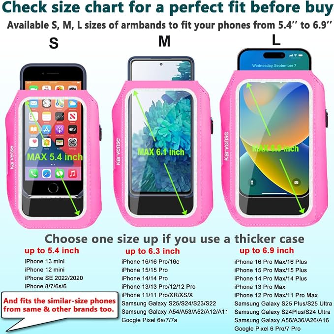 Running Phone Holder, Arm Band for Running for iPhone & Samsung Galaxy, Cell Phone Armband Holder for Walking, Gym, Workout, Men, Women, w/Adjustable Strap & Zipper Pocket (Pink-L)