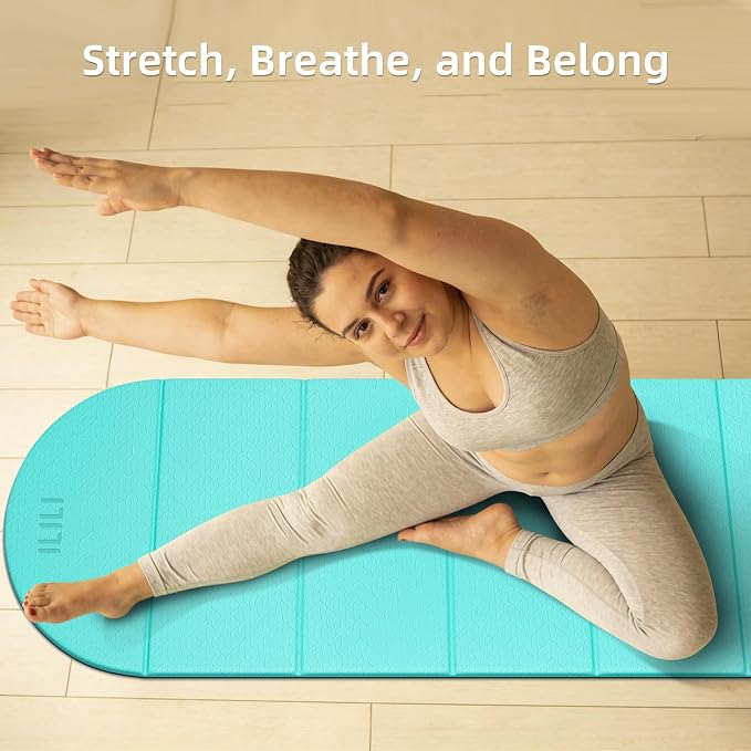 ILILI Foldable Yoga Mat-Semicircular, 10mm Thick, TPE Material, Extra Long 75"L x 26"W, Soft and Comfortable Folding Oval Mat 0.4 Inches, Easy to Carry and Store, 190*66cm Portable Multi-Functional Use for Yoga, Home Exercise & Outdoor