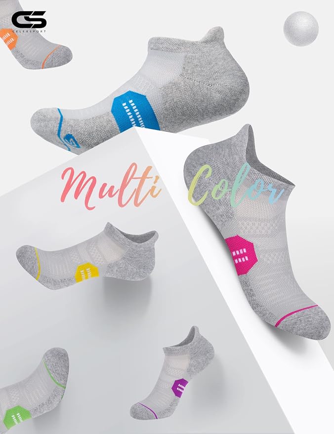CS CELERSPORT 6 Pack Women's Ankle Running Socks Cushioned Low Cut Tab Athletic Socks