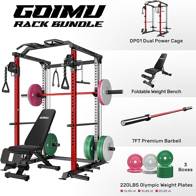 DP01 Power Cage, 2000LBS Squat Rack with Cable Crossover and Dual Independent Pulley System, Full Cage for Full Body Training, Power Rack with More Training Attachments for Home Gym