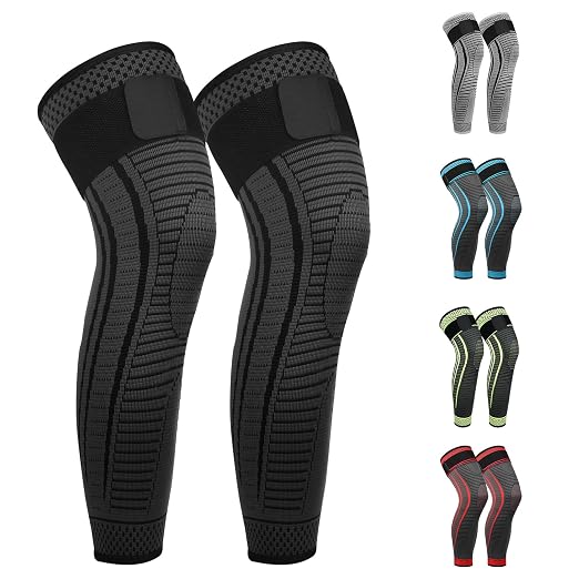 Full Leg Compression Sleeves 2 Pack anti Slip Ventilation Long Knee Support with Wraps for Men and Women, Suite for ACL, PCL, Meniscus Tear, Arthritis, Tendinitis (Black, XX-Large)