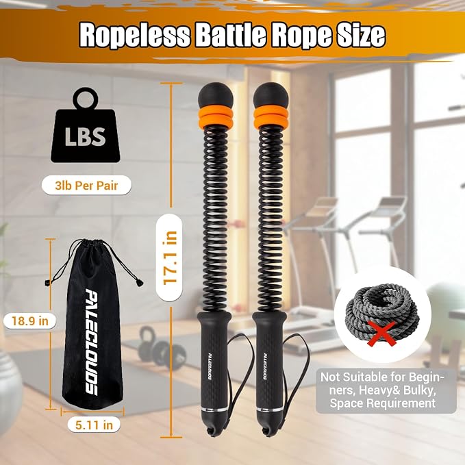 Portable Ropeless Battle Ropes, Adjustable Weights Cordless Battle Ropes for Home Gym with Storage Bag, Weighted Exercise Equipment for Low-Impact Workout, Strength & HIIT, for Men & Women